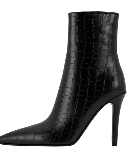 Sleek Black Leather Pointed Ankle Boots-0