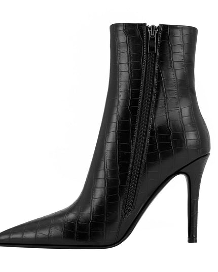Sleek Black Leather Pointed Ankle Boots-2