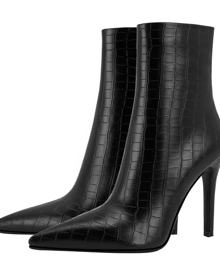 Sleek Black Leather Pointed Ankle Boots-4