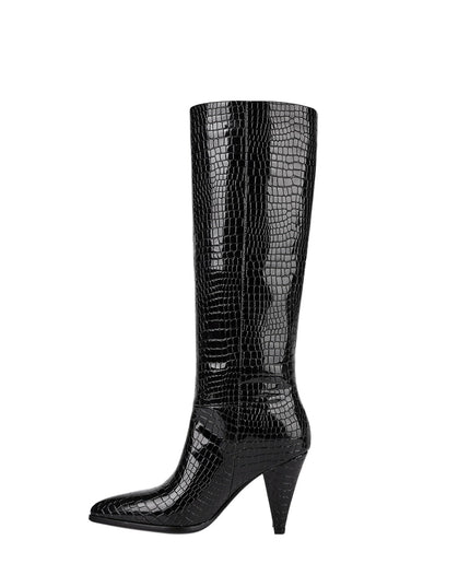 Sleek Textured Black Knee High Boots-1