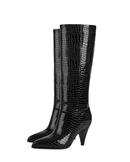 Sleek Textured Black Knee High Boots-3