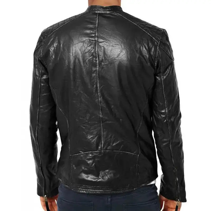 Men’s Slim Fit Black Leather Biker Jacket-1