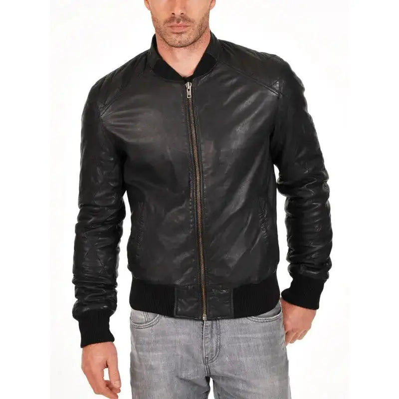 Men’s Sheepskin Quilted Bomber Jacket-0