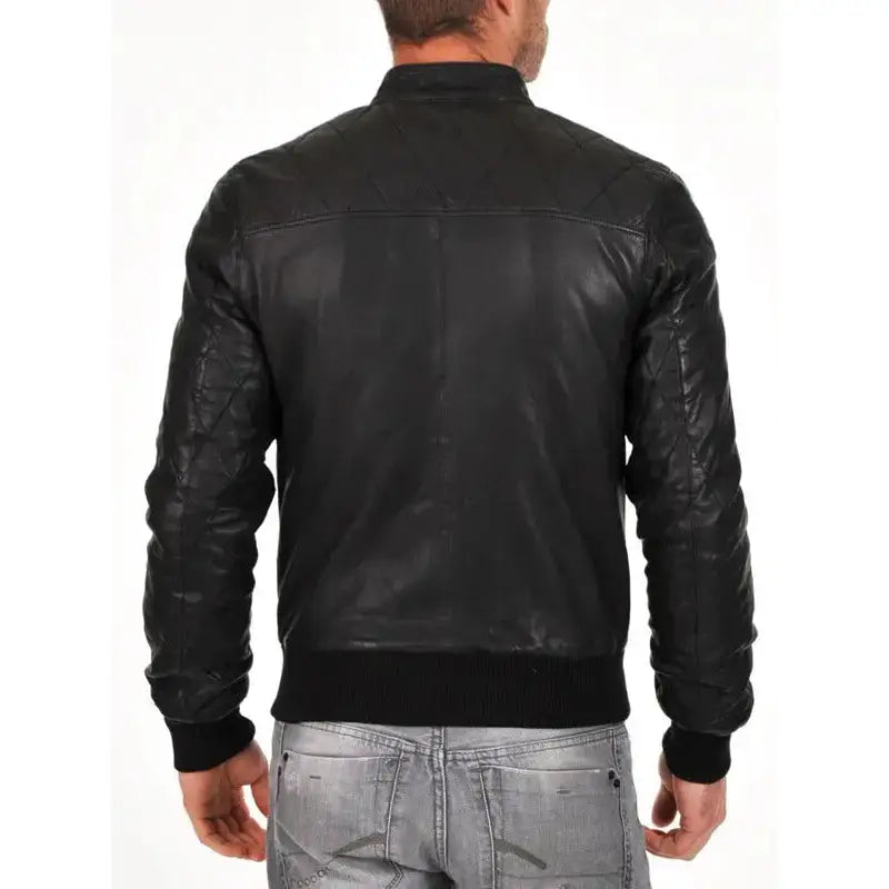 Men’s Sheepskin Quilted Bomber Jacket-2