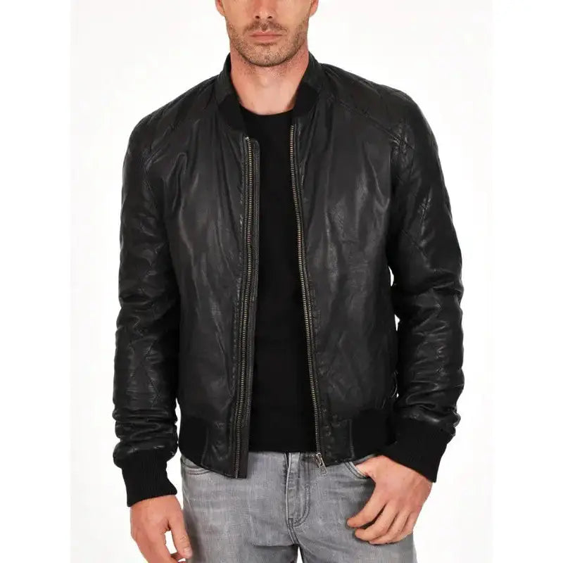 Men’s Sheepskin Quilted Bomber Jacket-1