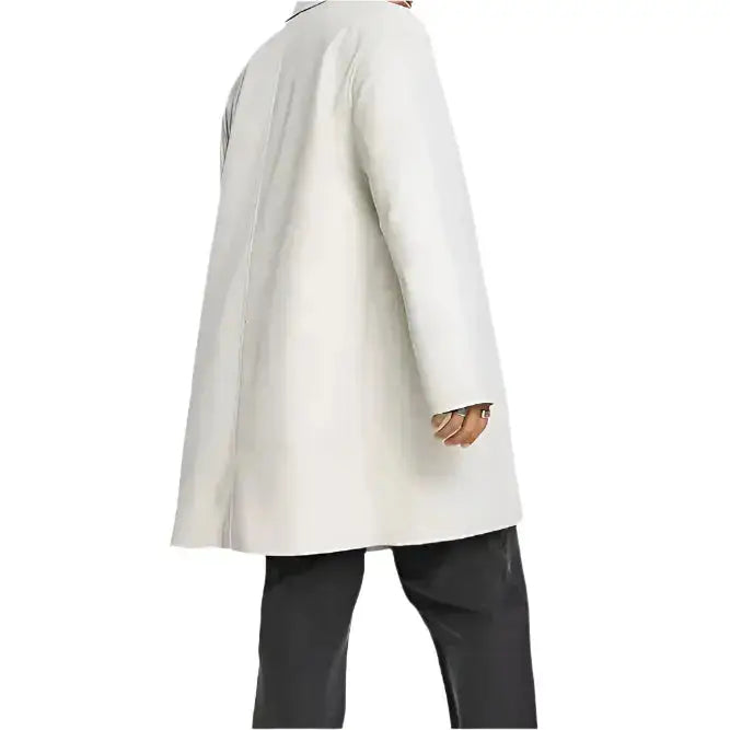 Mens White Cow Leather Trench Coat-1