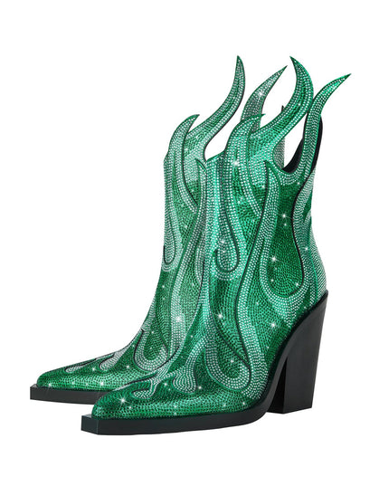 Sparkling Rhinestone Flame Pointed Toe Boots-2