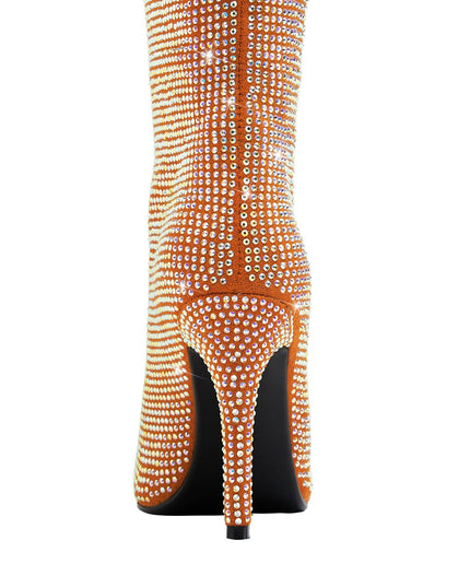 Sparkly Crystal Embellished Pointed Toe Knee High Boots-3