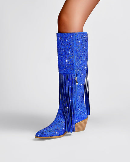 Sparkly Fringe Knee High Boots-1