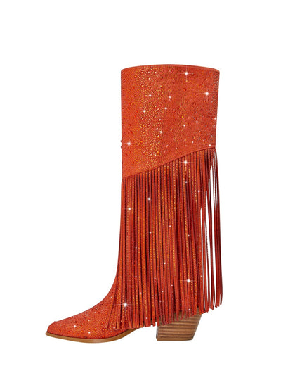 Sparkly Fringe Knee High Boots-5