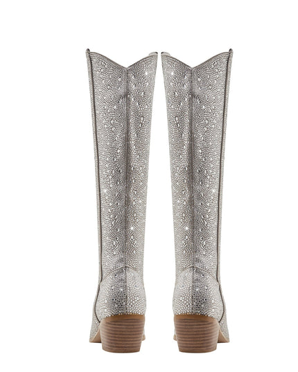 Sparkly Silver Rhinestone Cowgirl Knee High Boots-3