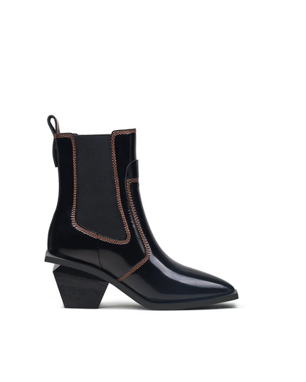 Stitch Pattern Black Leather Boots-2