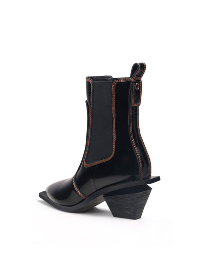 Stitch Pattern Black Leather Boots-3