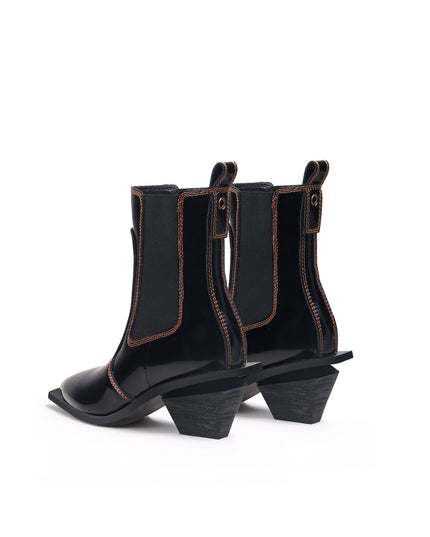 Stitch Pattern Black Leather Boots-4
