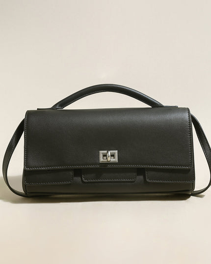Structured Black Rectangular Satchel Clutch Bag-0