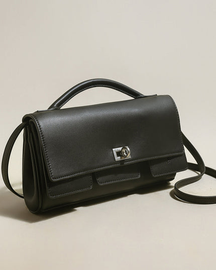 Structured Black Rectangular Satchel Clutch Bag-1