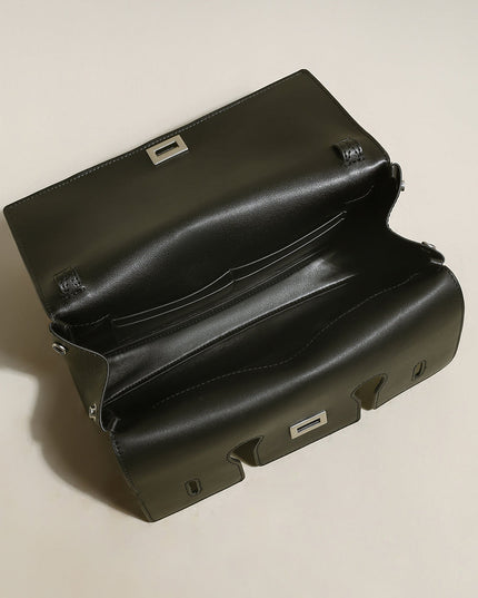 Structured Black Rectangular Satchel Clutch Bag-2