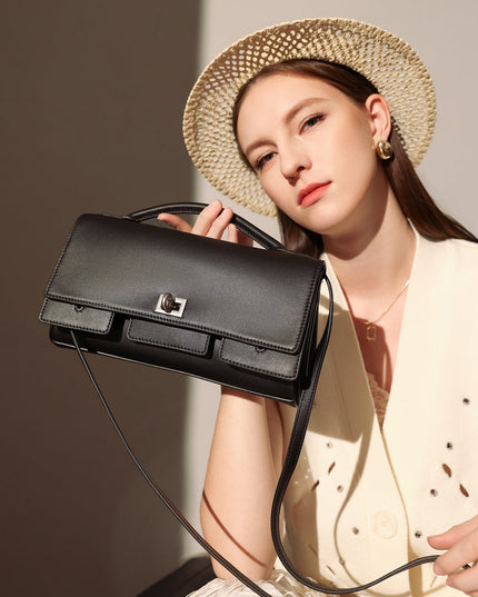 Structured Black Rectangular Satchel Clutch Bag-3