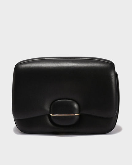 Structured Buckle Leather Shoulder Bag-0