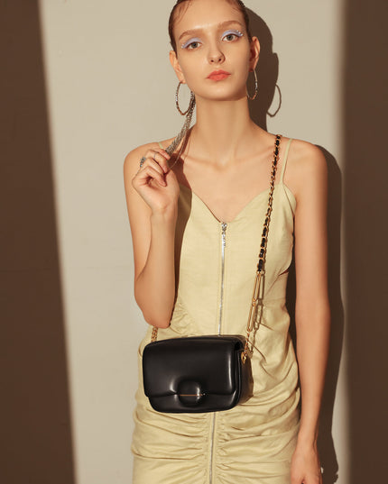 Structured Buckle Leather Shoulder Bag-1