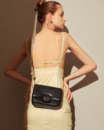 Structured Buckle Leather Shoulder Bag-2