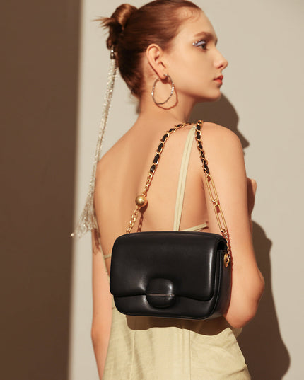 Structured Buckle Leather Shoulder Bag-3