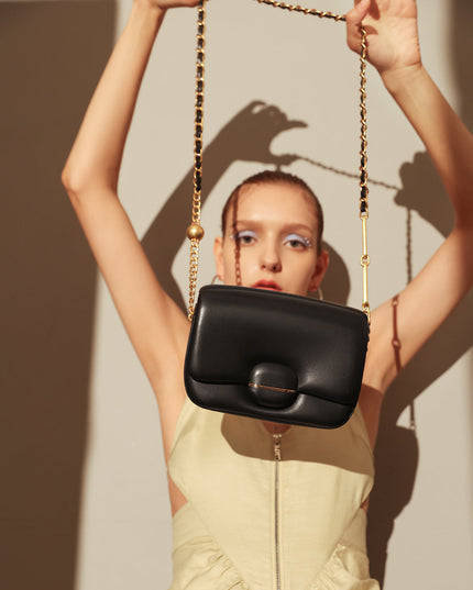 Structured Buckle Leather Shoulder Bag-4