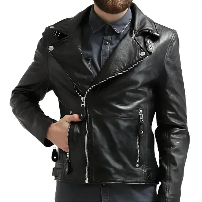 Men’s Black Leather Motorcycle Jacket-0