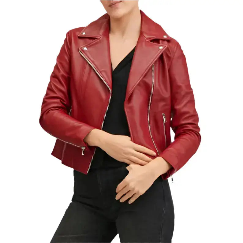 Women’s Burgundy Leather Jacket-0