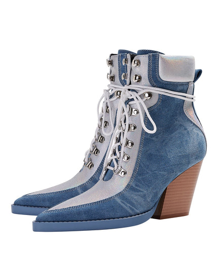 Texas Denim Lace Up Ankle Boots-2
