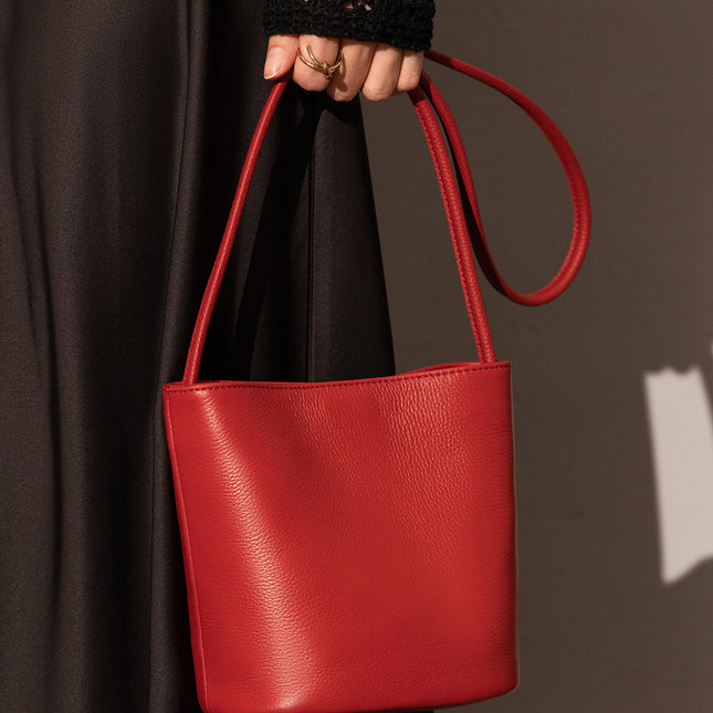 Thin Strap Waterproof Leather Bucket Bag-2