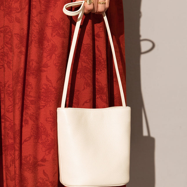Thin Strap Waterproof Leather Bucket Bag-5