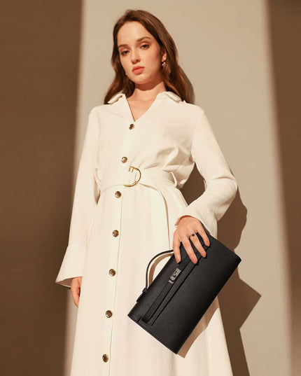 Top-Handle Leather Clutch Bag with Silver Hardware-1