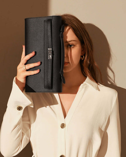 Top-Handle Leather Clutch Bag with Silver Hardware-2