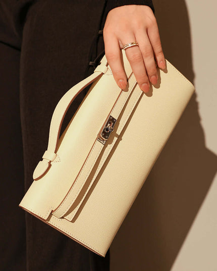 Top-Handle Leather Clutch Bag with Silver Hardware-4