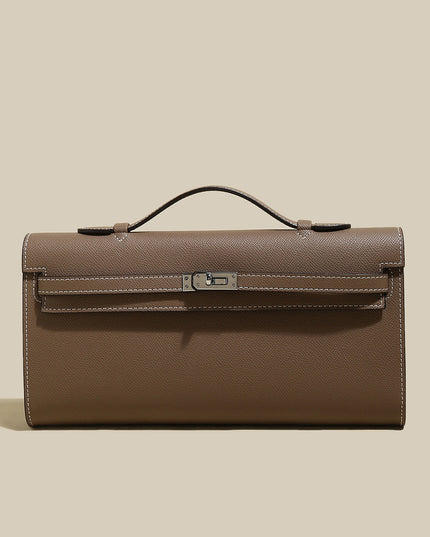 Top-Handle Leather Clutch Bag with Silver Hardware-5