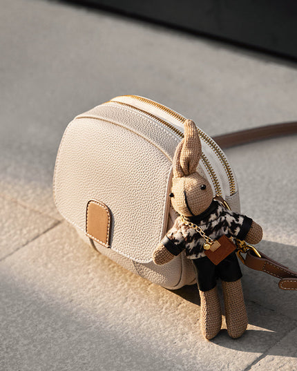 Trendy Rabbit Charm Round Leather Bag-4