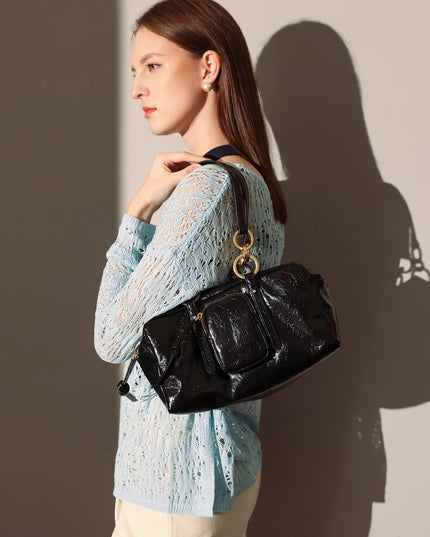 Two Way Shiny Wrinkled Leather Shoulder Bag-2