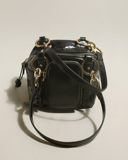 Two Way Shiny Wrinkled Leather Shoulder Bag-0