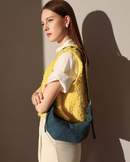 Understated Denim Croissant Mini Shoulder Bag-3