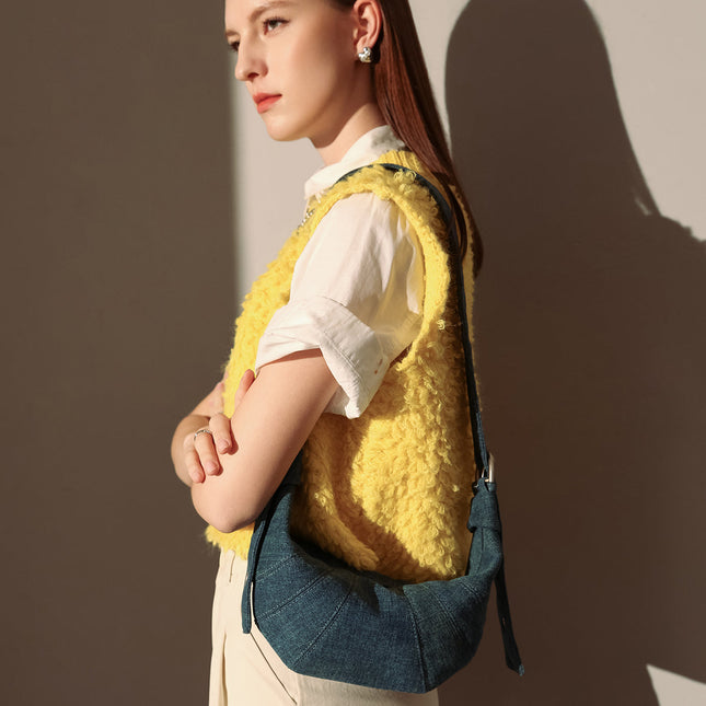 Understated Denim Croissant Mini Shoulder Bag-3