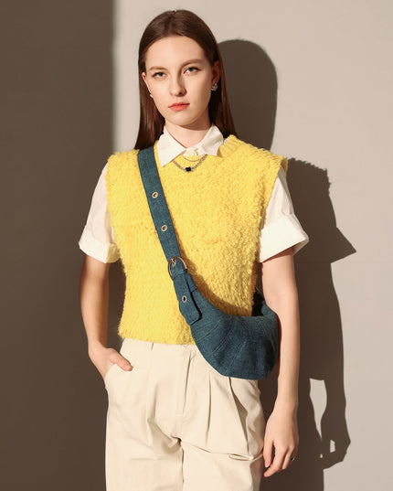 Understated Denim Croissant Mini Shoulder Bag-4