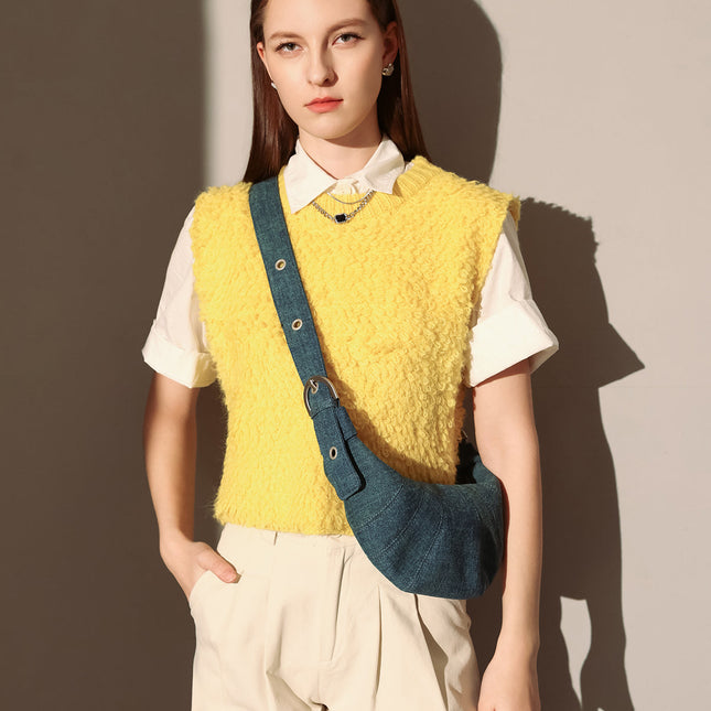 Understated Denim Croissant Mini Shoulder Bag-4