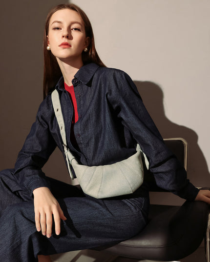 Understated Denim Croissant Mini Shoulder Bag-5