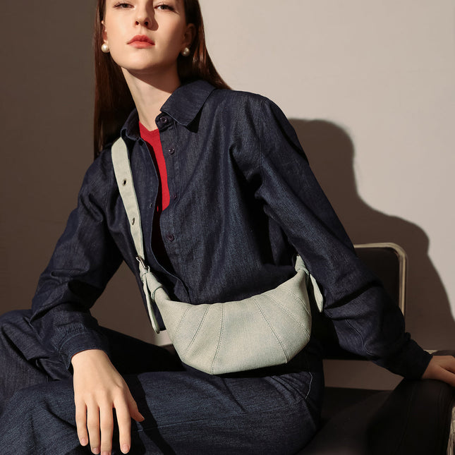 Understated Denim Croissant Mini Shoulder Bag-5