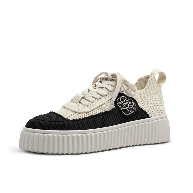 Versatile Round Toe Thick Soled Casual Sneakers-1