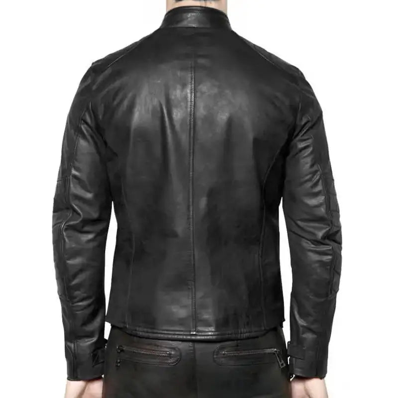 Men’s Vintage Black Leather Biker Jacket-1