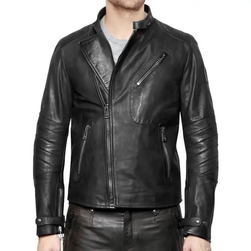 Men’s Vintage Black Leather Biker Jacket-0