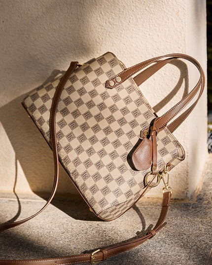 Vintage Checkered Large Capacity Shoulder Bag-3