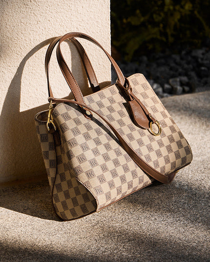 Vintage Checkered Large Capacity Shoulder Bag-4